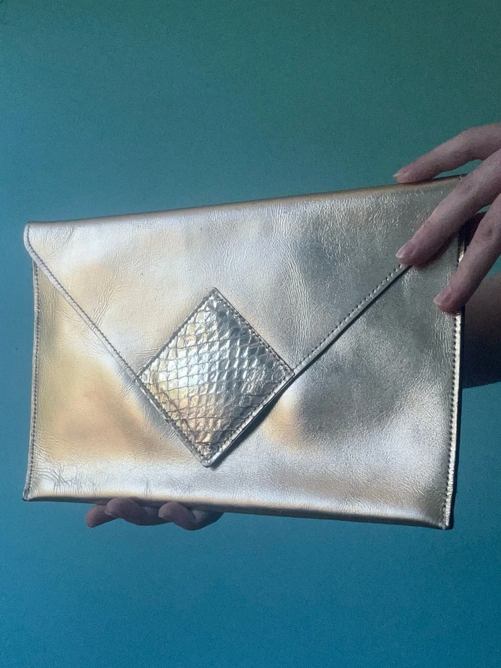 Metallic Gold Envelope Clutch with Textured Accent